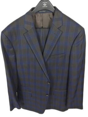 Steve Harvey Collection Samson Men's 46R Blue Gray Plaid Suit 2-Piece Set